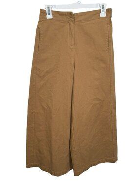Bucket List Wide Leg Crop Pants Womens Small Khaki Brown Business Casual Elastic